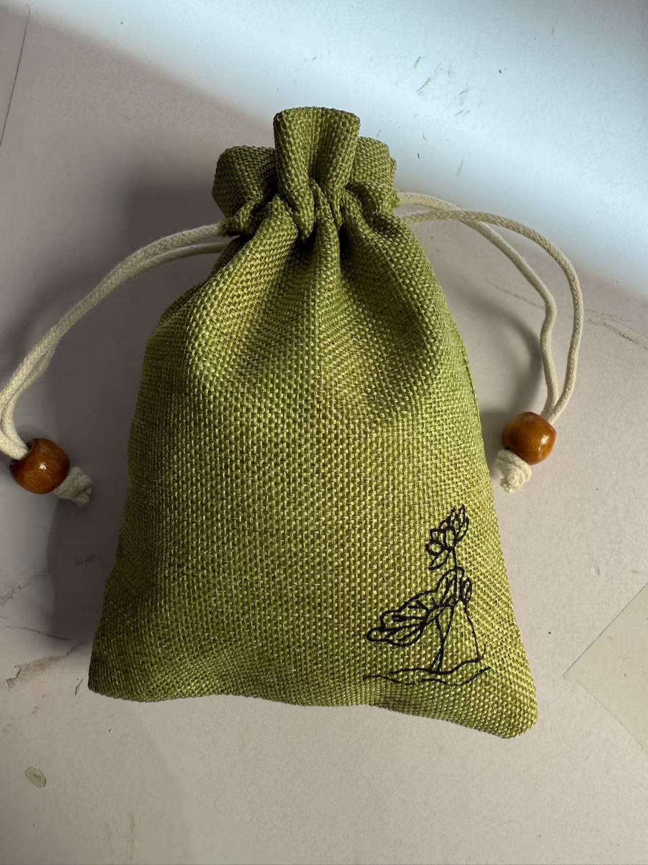 Green Burlap Drawstring Bag 3.9x5.5in (Pack of 50)