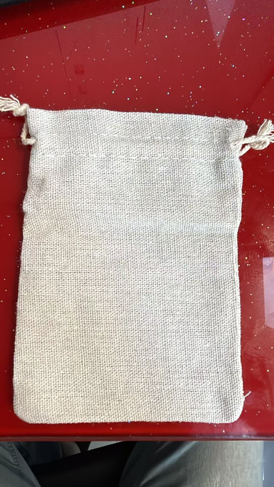White Cotton Leaf Print Drawstring Bag 3.9x5.5in (Pack of 50)