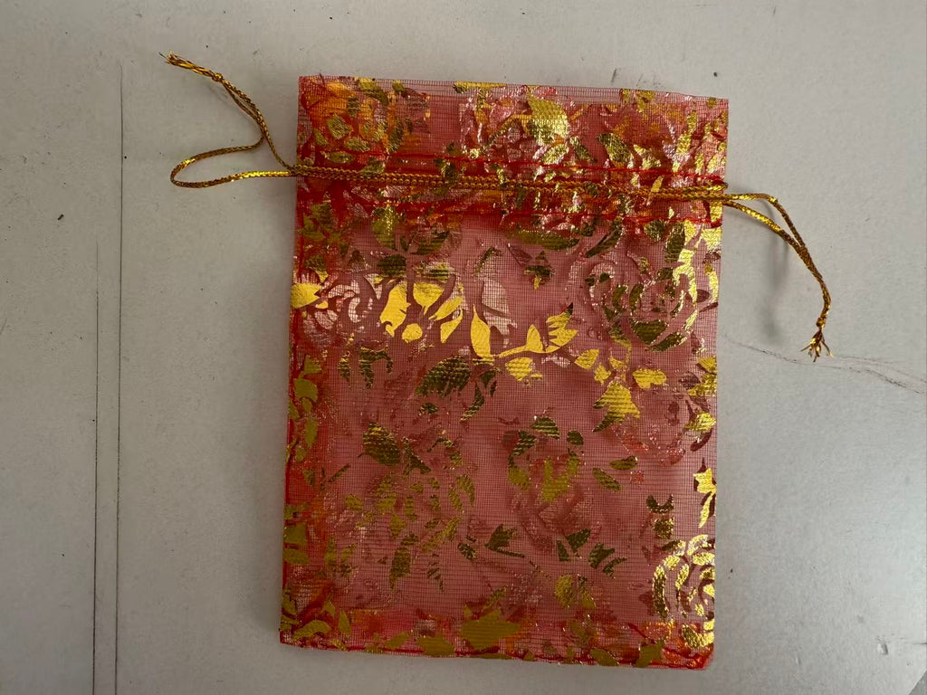 Organza Drawstring Bags with Gold Rose Print - 100pcs