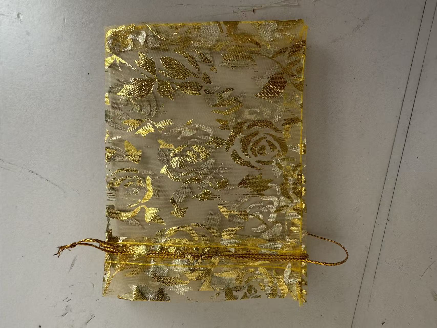 Organza Drawstring Bags with Gold Rose Print - 100pcs
